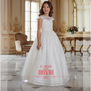 Vestido primera comunión falda cintas marfil